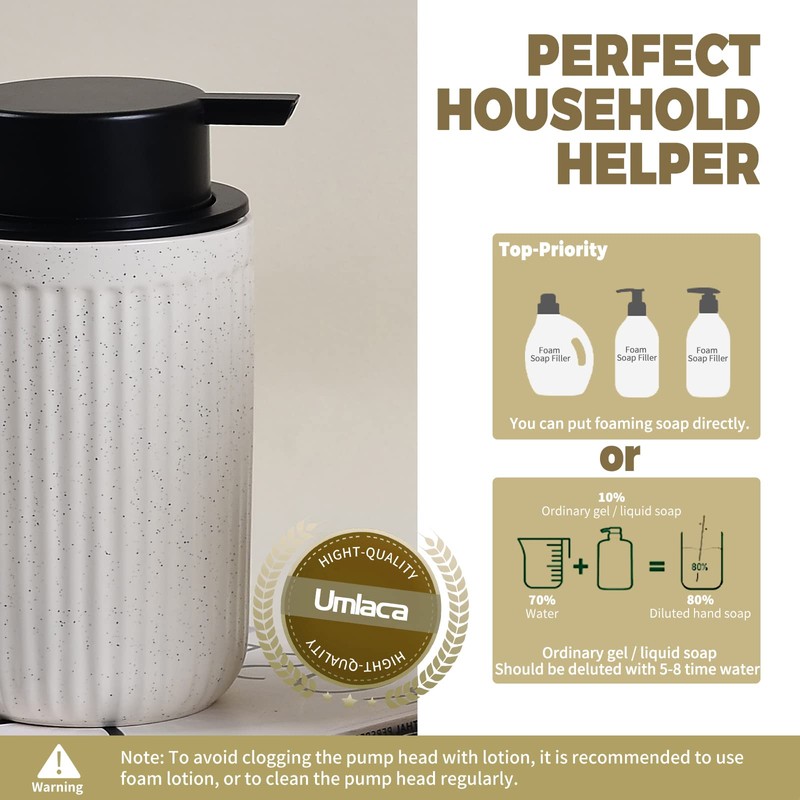 Umlaca Foaming Soap Dispenser Ceramic for Dish Soap,Hand Soap,Lotion foaming