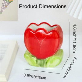 Busnos Makeup Brush Holder Pen Holder for Desk Aesthetic Cute Funny Toothbrush Holder Tulips Pencil Holder for Office Desk Accessories Kawaii Desk Accessories Red Home Decor Birthday Gifts for Women