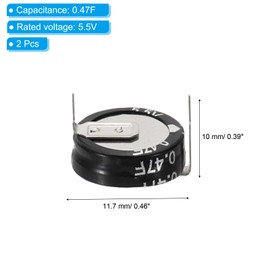 PATIKIL 2 Pcs 5.5V Super Capacitors, 0.47F H-Shaped Button Capacitor High Energy Low Resistance High Consistency for AC Motor Power Display Screen, Black