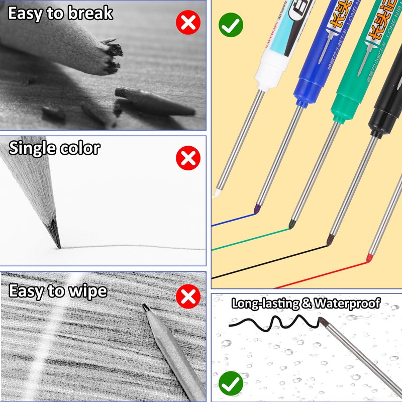 HJZHII 12 Pcs Long Head Deep Hole Marker Pens, 45/30/20