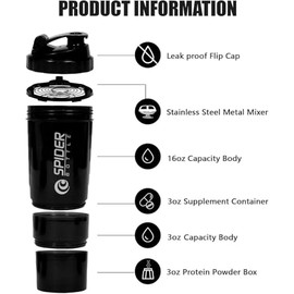 650ml Botella para proteina de coctelera,Botella coctelera con organizador de pastillas y almacenamiento para proteína en polvo,Botella de Agua para de Suplemento Fitness y Deportes.