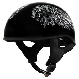 Milwaukee Leather Hot Leathers HLD1032 Black 'Indian Skull' Motorcycle DOT Approved Skull Cap Half Helmet for Men and Women Biker - X-Large