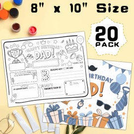 Happy Birthday Dad Coloring Paper Placemats, All About Dad Coloring Sheets, Birthday Gifts for Dad, Father's Day Paper Mats for Table Decorations, Home School Classroom Activities -16