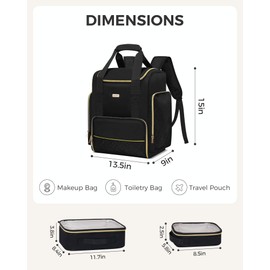 BAFAMYE Large Travel Makeup Bag with 2 Removable Case, Dual-Shoulder Multi-Functional Cosmetic Bag,Double Layer Big Capacity, Portable Toiletry and Skincare Storage Pouch Black