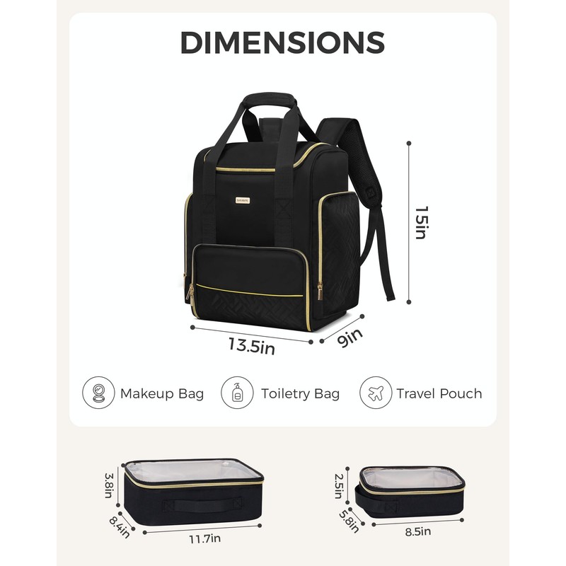 BAFAMYE Large Travel Makeup Bag with 2 Removable Case, Dual-Shoulder