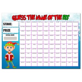 Perfect Message Guess the Name of Elf Christmas Fundraising Game, 100-Name Scratch-and-Match Card, A4 Size