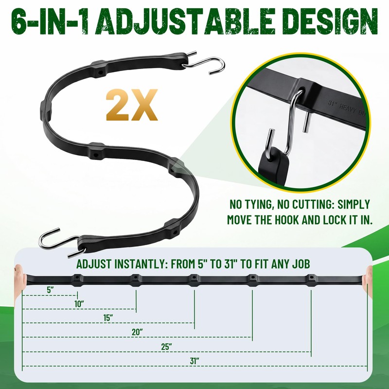Adjustable Bungee Cords with Hooks, 10 Pack, 31", EPDM Rubber