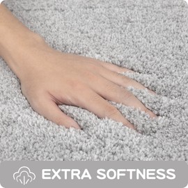 PURRUGS Non-Slip Bathroom Rug 30" x 46" - Super Absorbent & Quick Dry Shaggy Microfiber Bath Mat, Machine Washable Plush Throw Rug for Bathtub, Shower and Sink, Light Grey