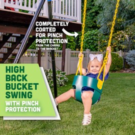 Deluxe High Back Full Bucket Toddler Swing with Exclusive Chain & Triangle Dip Pinch Protection - Green - Squirrel Products