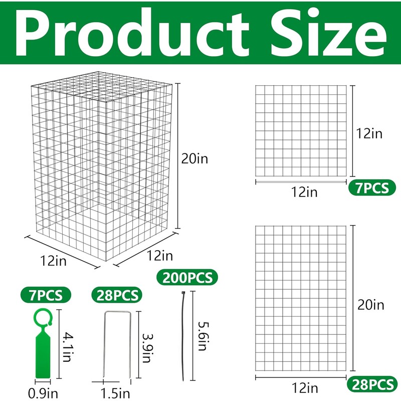 Adnee 7 Pack Wire Plant Protector with Cover-20x12x12 Inch Detachable