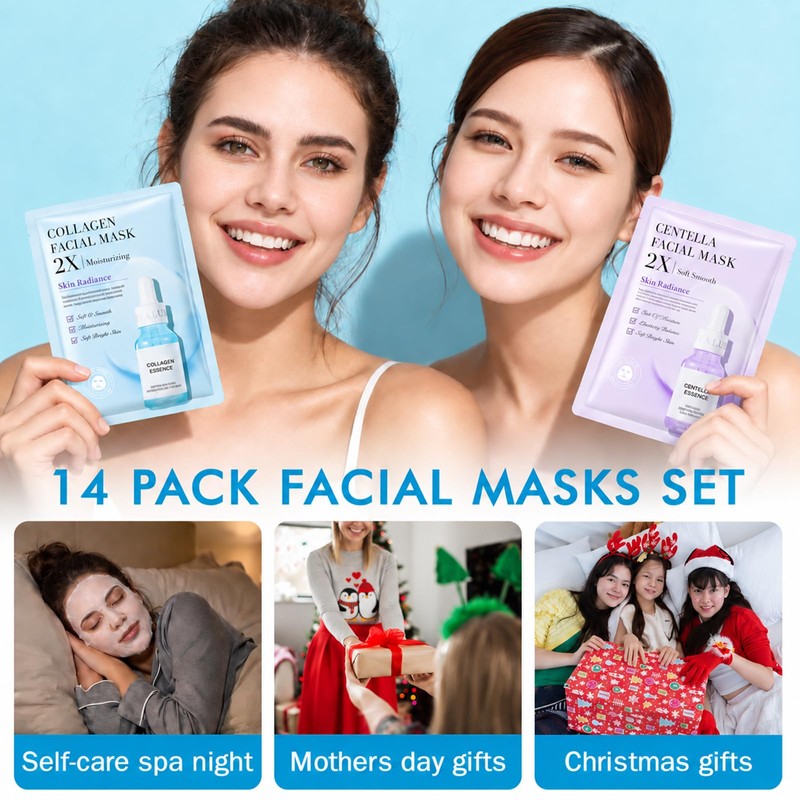 16 Pack Korean Sheet Face Mask Skin Care Set for