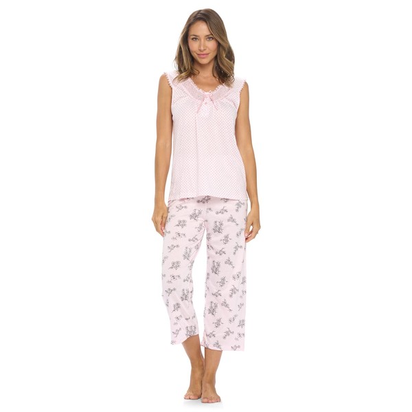Casual Nights Women's Lace Sleeveles Top and Capri Bottom Sleepwear