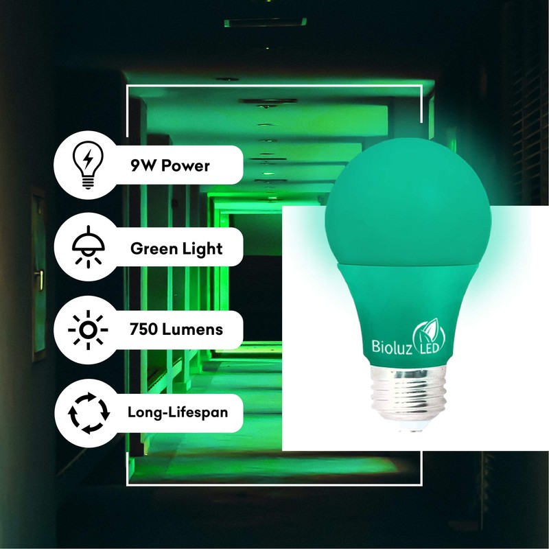 Bioluz LED Green Light Bulbs 60W Replacement Non-Dimmable A19 LED