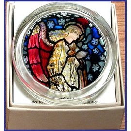 Decorative Hand Printed Stained Glass Paperweight in an Angel Praying William Morris Design.
