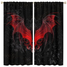 HZOHNAGO Gothic Curtains Red Bat Pattern Blackout Print Rod Pocket Window Drapes for Bedroom Living Room 42x54in