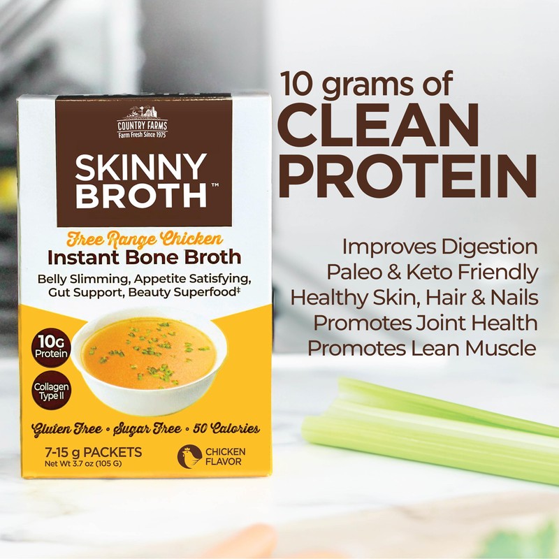 COUNTRY FARMS Skinny Broth 7-Day Plan, Instant Chicken Bone Broth,