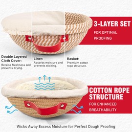 Sourdough Bread Banneton Proofing Basket Boxed Set - 2 x 9" Round with Liner & Cover | Premium Cotton Rope Sourdough Starter Kit Baking Accessories, Artisan Baking Gifts for Women, Wife, Mom, Bakers
