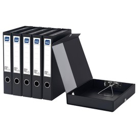 POERMA Storage File Boxes A4, 6 Pack Foldable File Box with Clip, 50mm Spine, Plastic Archives Cases with Magnetic Closure, Document File Folder Organizer Storage Filing Box for Office School, Black