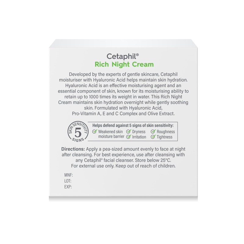 Cetaphil Face Rich Hydrating Night Cream With Hyaluronic Acid 48g