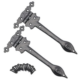 Black Cast Iron Spear Hinges Leaf Design Pair - 9 Inch