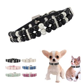 Black Pearl Dog Collars for Small Dogs, Crystal Fancy Bling Pearl Puppy Collars Girl Rhinestone Luxury Beaded Necklace Diamond Pet Jewelry for XXS Xs Small Medium Female Dogs Cats, S