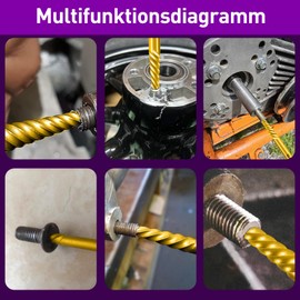 Titanium Screw Extractor Set, 7-Piece Made of CrV Steel, HRC 80 Hardness, M3-M18 Left Extractor, Screw Extractor Tool, for Loosening and Removing Fixed or Broken Screws