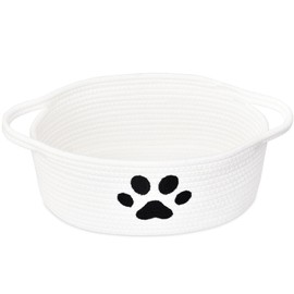 ABenkle Small Woven Basket with Handle, Cute Decorative Dog Paw Baskets for Gifts Empty, Rope Shelf Storage Toy Nursery Baskets for Baby Shower, 12" x 8" x 5"