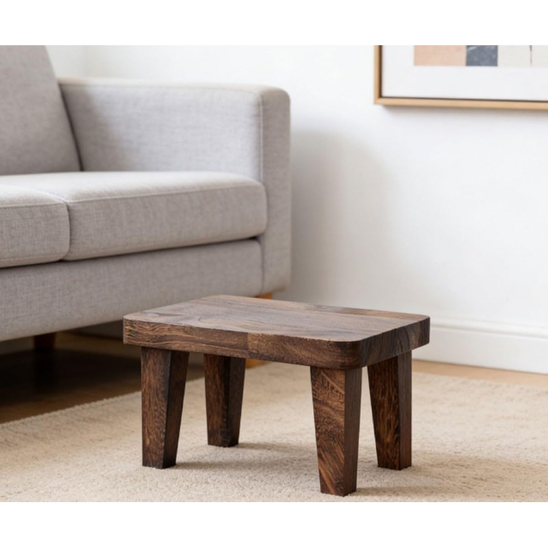 Tung wood step stool with non-slip rubber feet, small step