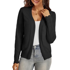VOIANLIMO Womens Cardigan Lightweight Open Front Knit Long Sleeve Cardigans Sweaters for Women, Black, Small