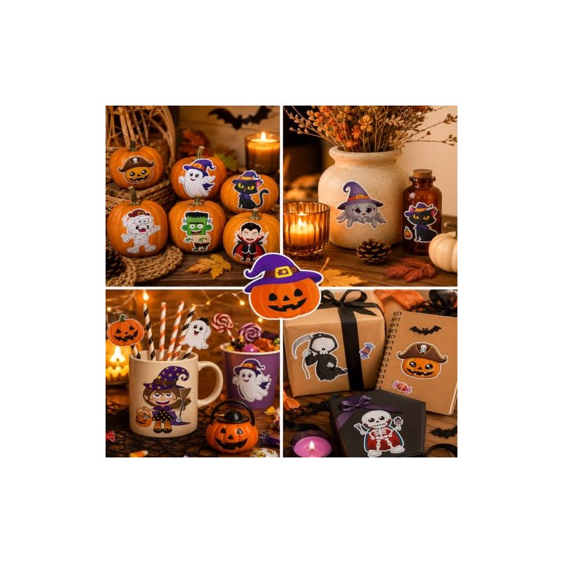JeeLeeko 48pcs Pegatinas Halloween, Manualidades DIY