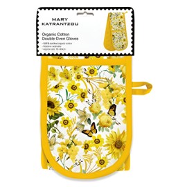 Museums & Galleries Double Oven Gloves - Heat Resistant Organic Cotton - Yellow Butterflies and Flowers Mary Katrantzou Design - Stylish Kitchenware