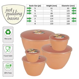Just Pudding Basins Peach Shaped Space Saving Plastic Steam Pudding Bowls & Lids Set - 5 Popular Sizes Up To 3.4 Oz