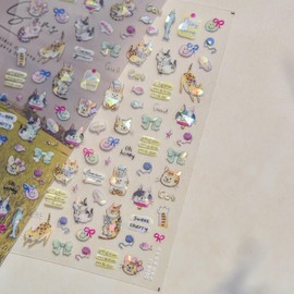 Shell Light Nail Art Stickers Cute Cat Design 5D Embossed Sweet Cartoon Manicure Decals Adhesive Slider for Women DIY Nail Art Decorations