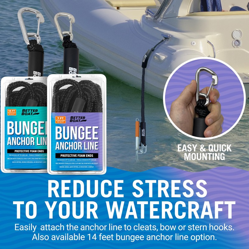 Bungee Anchor Rope, Elastic Snubber Anchor Line, 7 ft to