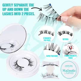 Magnetic Eyelashes with Lash Clusters Applicator 5 Magnets Natural Magnetic False Lashes Kit Wispy Reusable Cluster Eyelash Extensions with Magnets No Lashes Glue or Liner Needed(1 Pair-Natural)