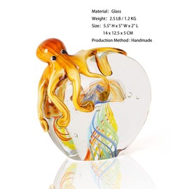 OISEGOP Handmade Glass Jellyfish Octopus Figurines, Unique Home and Aquarium Decor, Office Paperweight, Sea Animals Figurines, Colorful Jellyfish Octopus