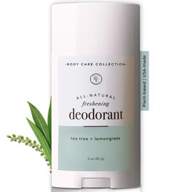 Rowe Casa Organics Tea Tree + Lemongrass Natural Deodorant for Men and Women, Fresh and Energizing Paraben-Free Deodorant Stick with Therapeutic-Grade Essential Oils, 2 oz