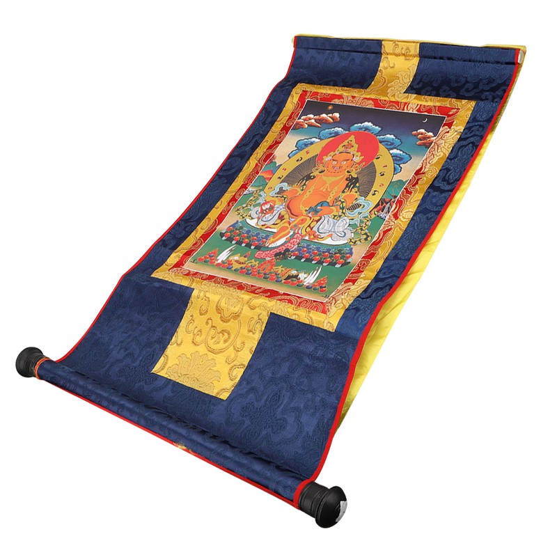 Tibetan Thangka Wealth God Yellow Jambhala Buddha Buddhist Decorative Scroll
