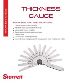 Starrett 173MAT Thickness Gage Set With Tapered Leaves, 0.03-0.50 mm Thickness, 77 mm Length, 13 Leaves