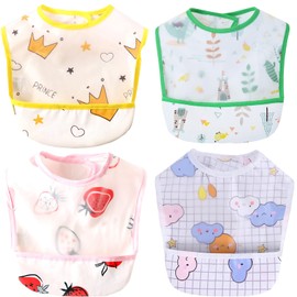 NITONAMI Meal Apron, Baby Apron, Baby Food Apron, 3D Pockets, Sleeveless, Pockets, Waterproof, Lightweight, Name, Nursery, Set of 4