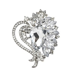 Heart Brooches for Women Elegant Red Love-Heart Crystal Brooch Pin for Love Wedding Art Deco Birthday Anniversary (Silver)