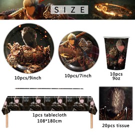 BZQCPLX 51 pcs Myth Party Tableware, Game Themed Party Supplies, Monkey Birthday Party Decorations - Plates Paper Cups Tissues Tablecloths Wukong Party Decorations Set for 10 Guests