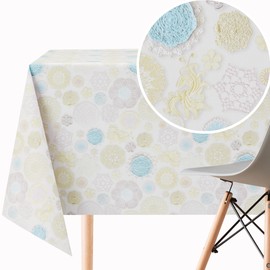 KP HOME PVC Oilcloth Tablecloth Rectangular 250 x 140 cm - Lace Motifs Wipe Clean Tablecloth Plastic Waterproof for 8 People - Vinyl Tablecloth in Geometric Colourful Pattern