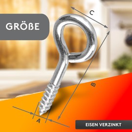 HENK Eye Screw Hooks, Eye Bolts, Pack of 100, Shiny Galvanised Iron (4.00 x 30 x 12)