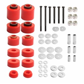Polyurethane Body Mount Bushing Kit for 1980-1998 F-150/F-250/F-350 (2WD/4WD) - Includes Steel Sleeves & Hardware (Red) 4.4123R