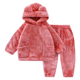 JiAmy Baby Toddlers Fleece Sweatshirt Set Hooded Winter Warm Tracksuit Outfit Tops And Pants Sets Infant Pullover Soft Cute Solid Two Piece Clothes Girls Boys Brown 3 Years-4 Years