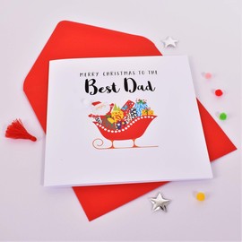 Embellished Christmas Greeting Card, Merry Christmas to The Best Dad, Santa and Sleigh