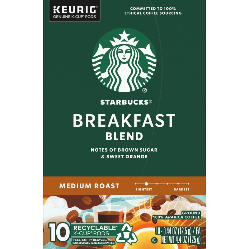 Starbucks Coffee K-Cup Pods, Breakfast Blend Medium Roast, Ground Coffee
