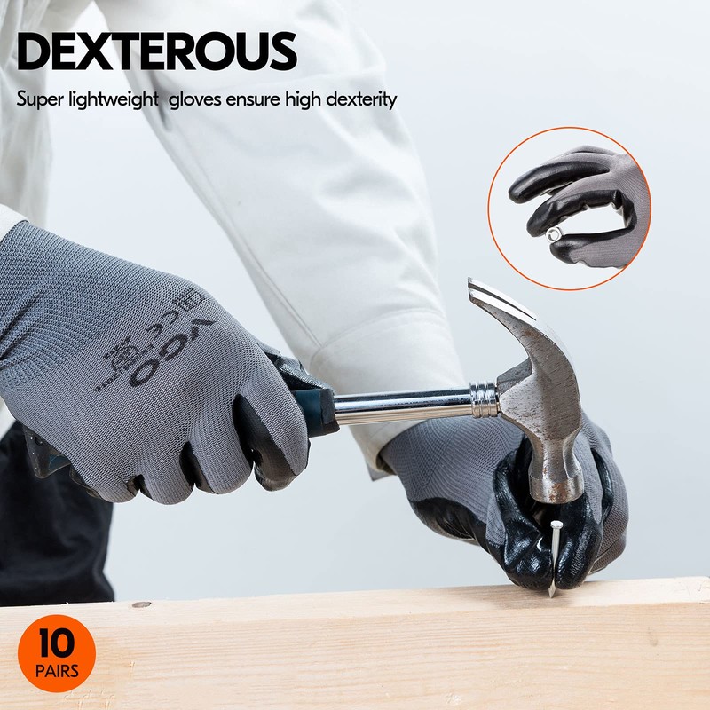 Vgo... 10Pairs Work Gloves Nitrile Coated, Gardening Gloves Non-Slip Utility