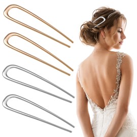 Pack of 4 Hair Pins Large Metal U-Shaped Hairpin Hair Pin 2 Prong Updo Chignon Pins Hair Pins U-Shaped French Style Hair Updo for Women Girls